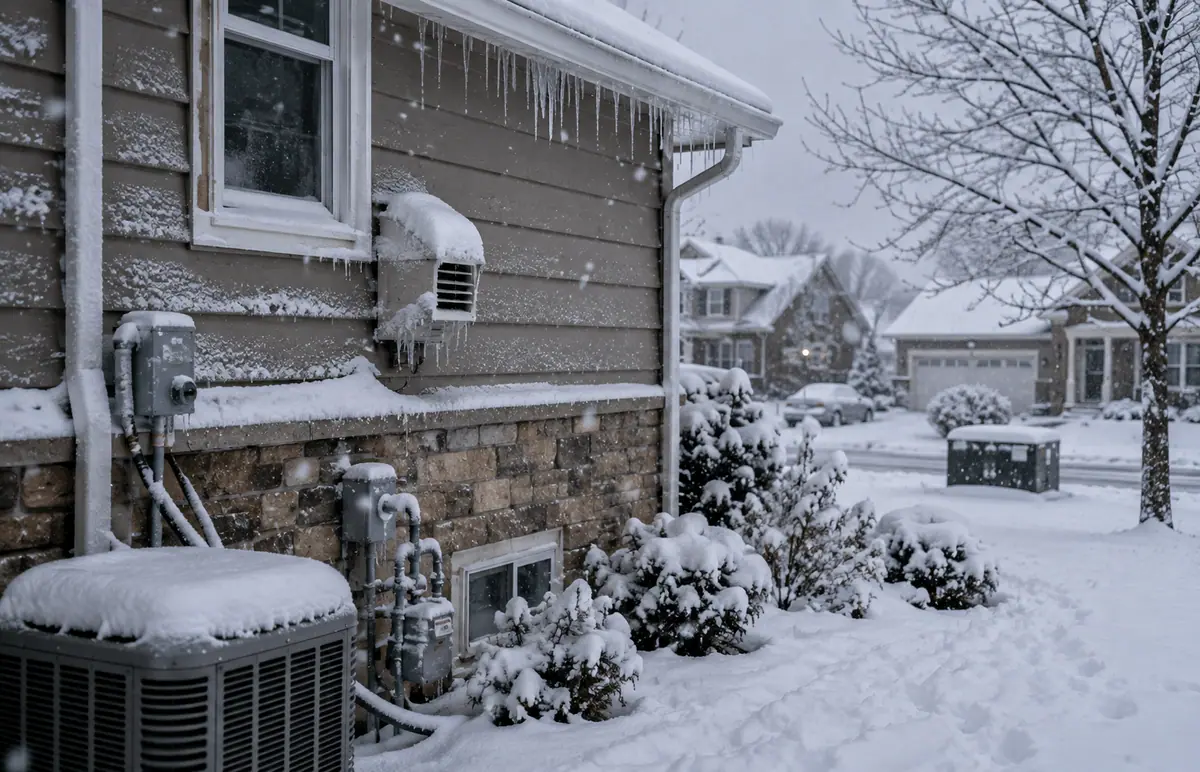 Snow and freezing temperatures around a Cleveland home