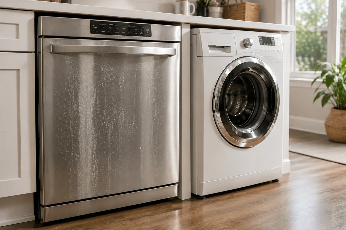 Hard water mineral buildup affecting a dishwasher and washing machine in a Cleveland home