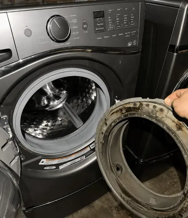 Front-load washer door boot replaced during a washer repair