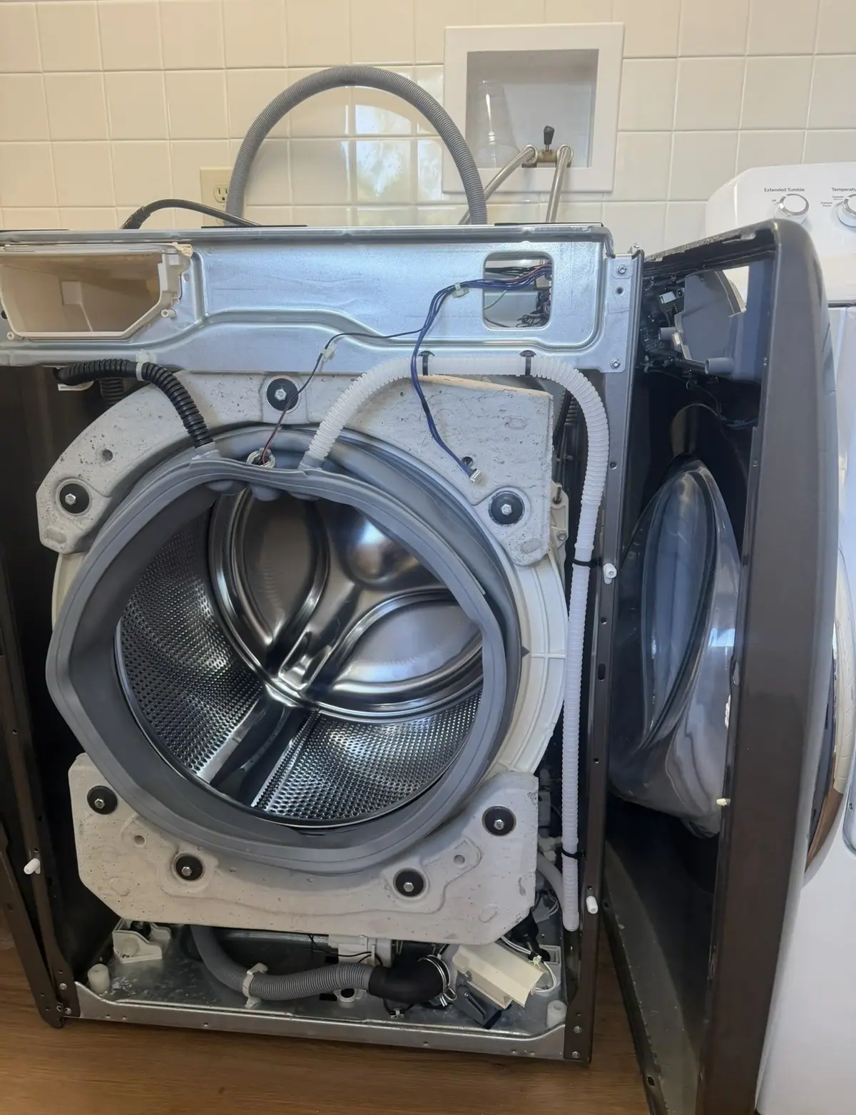 Front-load washer opened up for repair