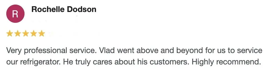 5-star refrigerator repair customer review in Parma OH